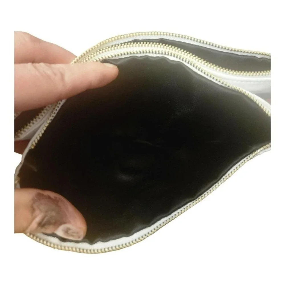 Prada‎ Candy Parfums White Double Zip Cosmetic Makeup Pouch Bag Gold Logo Pouch